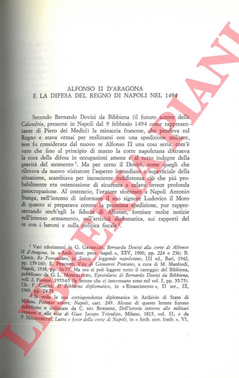 DE FREDE C. - - Alfonso d'Aragona e la difesa del Regno di Napoli nel 1494.