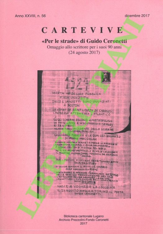 (RUESCH Diana - STEFANSKI Karin) - - Cartevive. 'Per le strade' di Guido Ceronetti. Omaggio allo scrittore per i suoi 90 anni (24 agosto 2017).