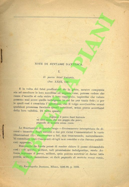 DEBENEDETTI Santorre - - Note di sintassi dantesca.