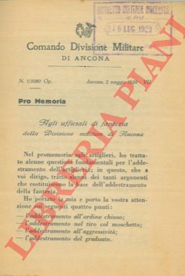- - Pro - Memoria agli ufficiali di fanteria della Direzione militare di Ancona.