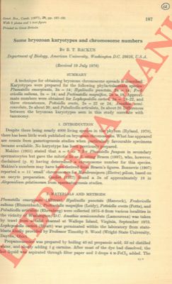 BACKUS B.T. - - Some bryozoan karyotypes and chromosome numbers.