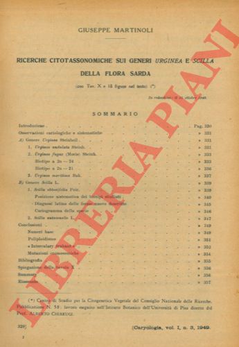 MARTINOLI Giuseppe - - Ricerche tassonomiche sui generi Urginea e Scilla della flora sarda.