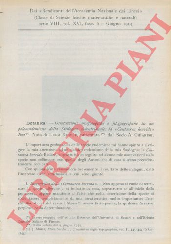 DESOLE Luigi - - Osservazioni morfologiche e fitogeografiche su un paleoendemismo della Sardegna settentrionale: la Centaurea horrida Bad.