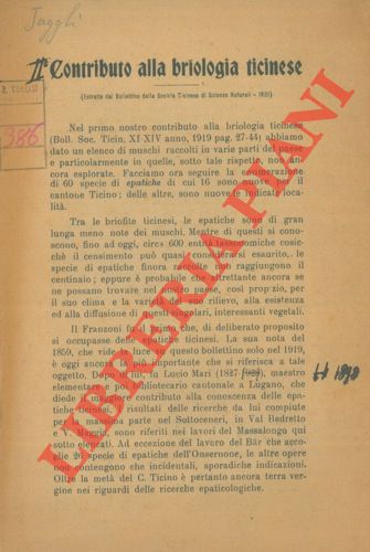 JAGGLI M. - - Contributo alla briologia ticinese. II 
