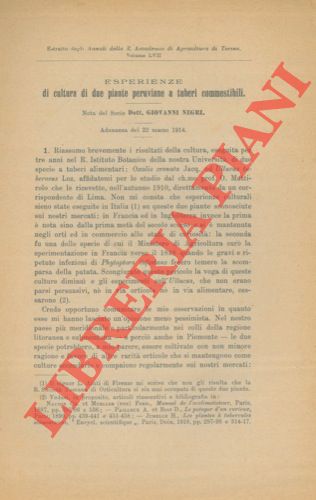 NEGRI Giovanni - - Esperienze di cultura di due piante peruviane a tuberi commestibili.