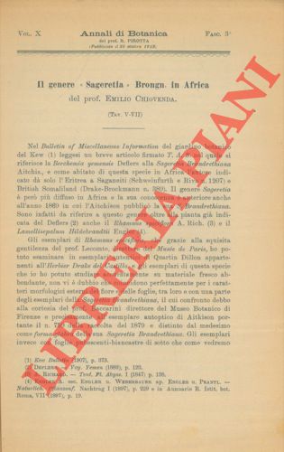 CHIOVENDA Emilio - - Il genere ''Sageretia'' Brongn. in Africa.