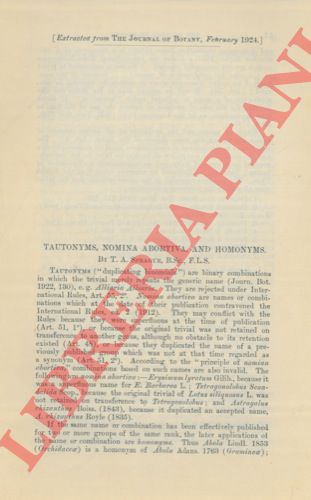 SPRAGUE T.A. - - Tautonyms, nomina abortiva and homonyms.