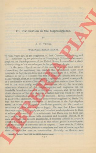TROW A.H. - - On fertilization in the Saprolegnieae.