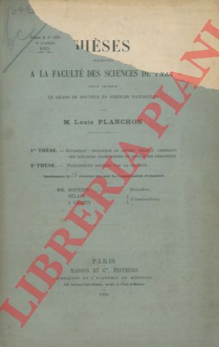 PLANCHON M. Louis - - Botanique: influence de divers milieux chimiques sur quelques champignons du groupe des Dmaties. 