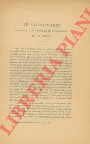 ROZE E. - - Le clonothrix. Un nouveau type gnrique de cyanophyces.