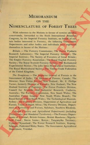 DAVY Burtt J. - - Memorandum on the nomenclature of forest trees.