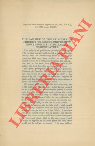 SHEAR C. L. - - The failure of the principle of priority to secure uniformity and stability in botanical nomenclature.