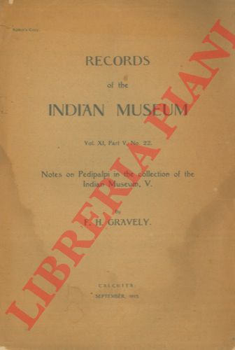 GRAVELY F.H. - - Notes on Pedipalpi in the collection of Indian Museum, V.