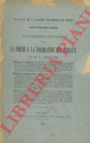 LESCUYER M.F. - - Considrations sur la forme & la coloration des oiseaux.