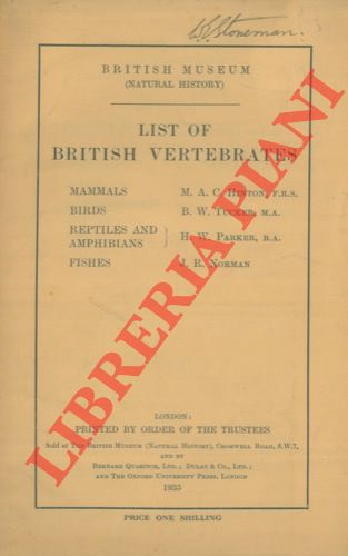 HINTON - TUCKER - PARKER - NORMAN - - List of british vertebrates.