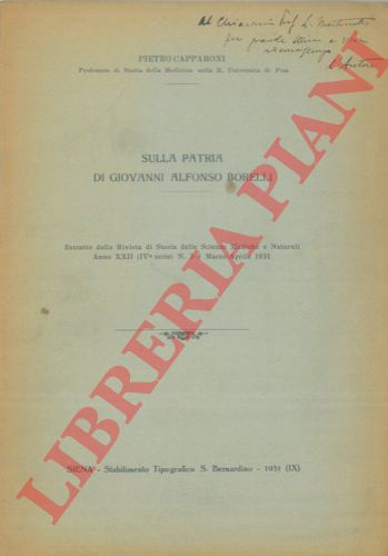 CAPPARONI Pietro - - Sulla patria di Giovanni Alfonso Borelli.