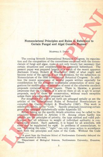 DOTY Maxwell S. - - Nomenclatural principles and rules in refernce to certain fungal and algal generic names.