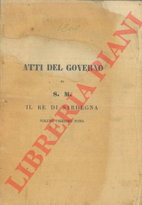 - - Indice cronologico degli Atti del Governo di S.M. il Re di Sardegna, Anno 1860.