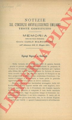 BIANCONCINI Carlo - - Notizie sul Consorzio Antifillosserico Emiliano test costituito. 