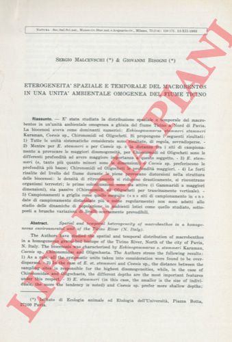 MALCEVSCHI Sergio - BISOGNI Giovanni - - Eterogeneit spaziale e temporale del Macrobentos in una unit ambientale omogenea del fiume Ticino.
