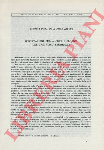 PINNA Giovanni - ARDUINI Paolo - - Osservazioni sulla crisi biologica del cretaceo terminale.