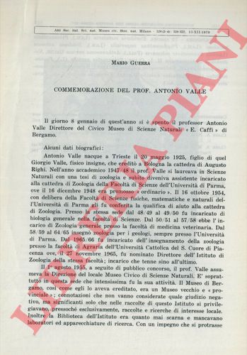 GUERRA Mario - - Commemorazione del Prof. Antonio Valle.