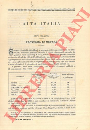 STRAFFORELLO Gustavo - - Provincia di Novara. Circondario di Novara.