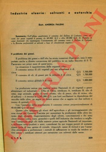 PALENI Andrea - - Industria olearia: solventi e autarchia.