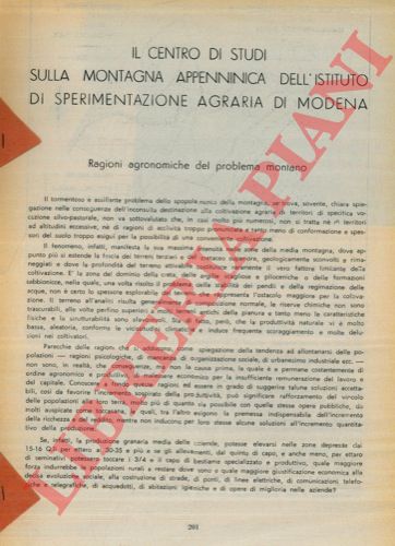 DRAGHETTI Alfonso - - Il centro di studi sulla montagna appenninica dell'istituto di sperimentazione agraria di Modena.