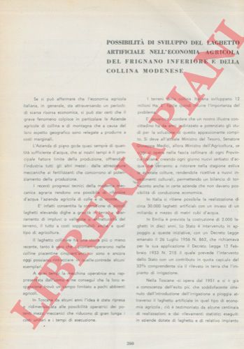 BORTOLANI Franco - - Possibilit di sviluppo del laghetto artificiale nell'economia agricola del Frignano inferiore e della collina modenese.