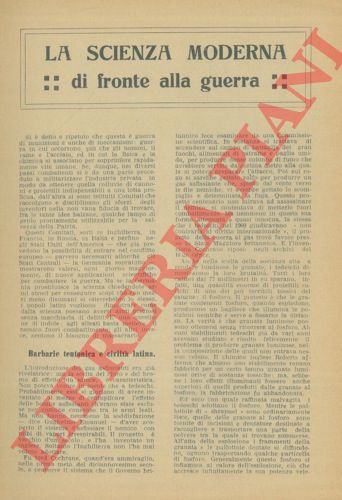 LANCELLOTTI Arturo - - La scienza moderna di fronte alla guerra.