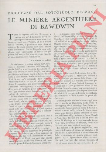 CAPRA G. - - Le miniere argentifere di Bawdwin.