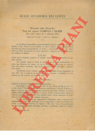 CIAMICIAN Giacomo - SILBER Paolo - - Ricerche sulla Pirocolla.