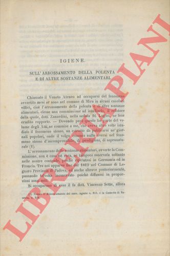 NARDO Gian Domenico - - Sull'arrossamento della polenta e di altre sostanze alimentari.
