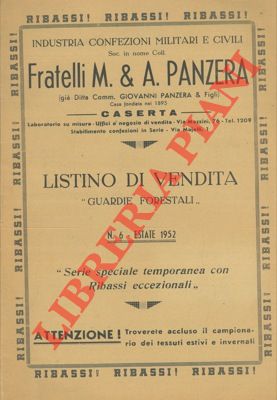 Panzera, Fratelli M. & A. - - Industria confezioni militari e civili. Listino di vendita  