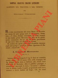 CANESTRINI Giovanni - - Sopra alcuni crani antichi scoperti nel Trentino e nel Veneto.