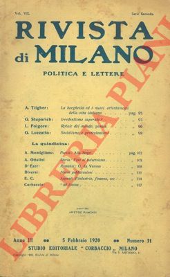 AA. VV. - - Rivista di Milano. Politica e lettere. 5 febbraio 1920.