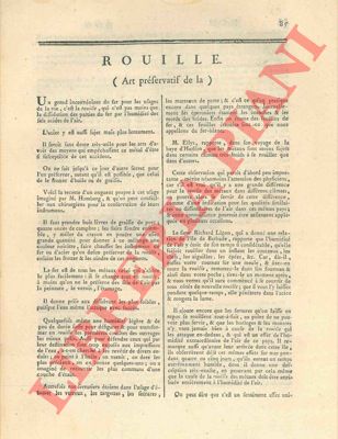 Encyclopedie mthodique - Arts et mtiers. - Art prservatif de la rouille.