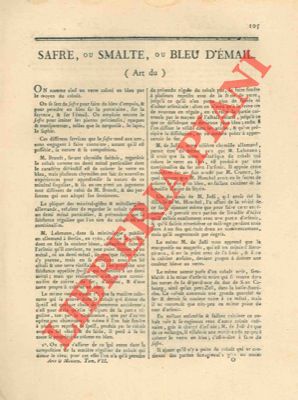 Encyclopedie mthodique - Arts et mtiers. - Art du safre, ou smalte, ou bleu d'mail.