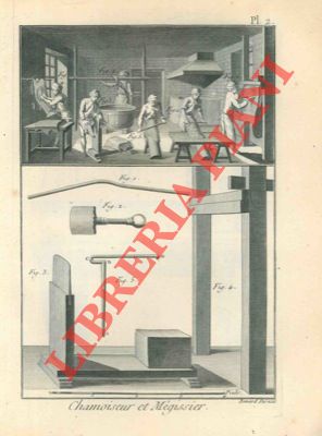Encyclopedie mthodique - Dictionnaire des Manufactures & Arts par R. de la Platire - Travail sur les peaux et cuirs - - Chamoiseur, chamoiser, chamoiserie.