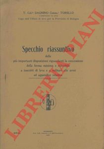 DAGNINO - - Specchio riassuntivo delle importanti disposizioni riguardanti la concessione della ferma minima e riducibille a iscritti di leva e a militari alle armi ed appendice relativa.