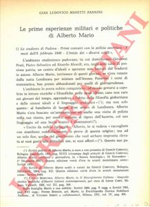 MASETTI ZANNINI Gian Ludovico - - Le prime esperienze militari e politiche di Alberto Mario.