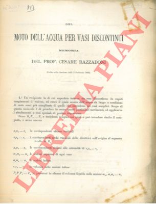 RAZZABONI Cesare - - Del moto dell'acqua per vasi discontinui.