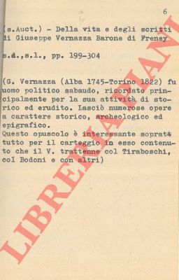 - - Della vita e degli scritti di Giuseppe Vernazza, Barone di Freney.
