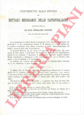 COCCONI Girolamo - - Contributo allo studio dei nettarii mesogamici delle caprifogliacee.