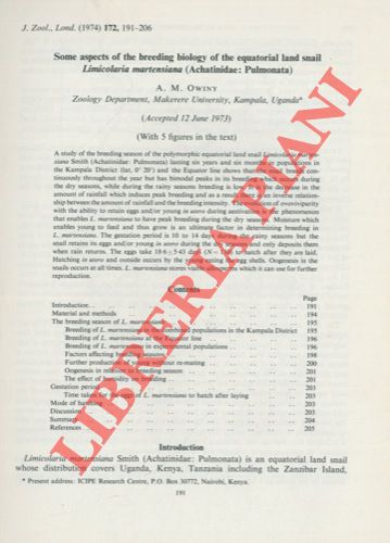 OWINY A.M. - - Some aspects of the breeding biology of the equatorial land snail Limicolaria martensiana (Achatinidae: Pulmonata).