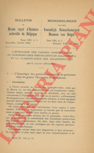LELOUP E. - - L'homologie des parties constituantes du gonosome chez Thecocarpus et Aglaophenia et la classification des Aglaopheniidae.