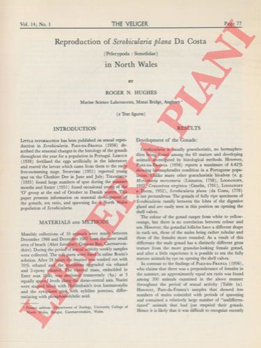 HUGHES Roger N. - - Reproduction of Scrobicularia plana Da Costa (Pelecypoda: Semelidae) in North Wales.