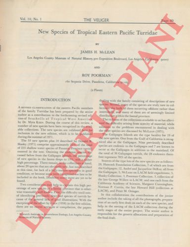 McLEAN James H. - POORMAN Roy - - New species of tropical Eastern Pacific Turridae.