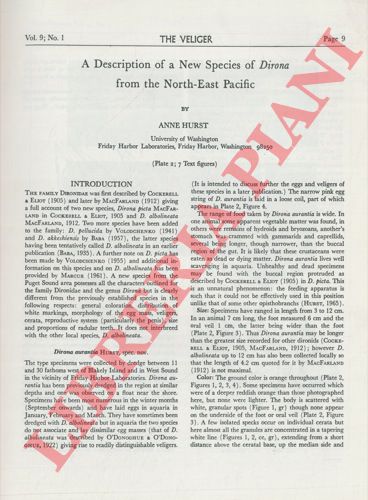 HURST Anne - - A description of a new species of Dirona from the North-East Pacific.
